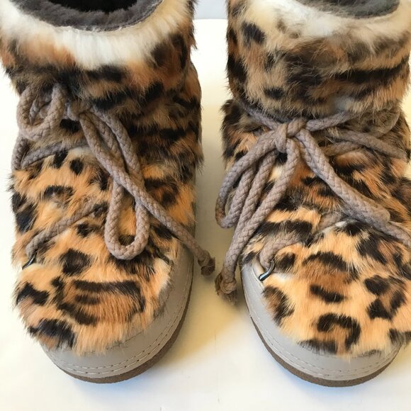 NEW INUIKII Classic Snow Boots Womens 37 7 Brown Leopard Jaguar Wild Print Shoes - Picture 6 of 12